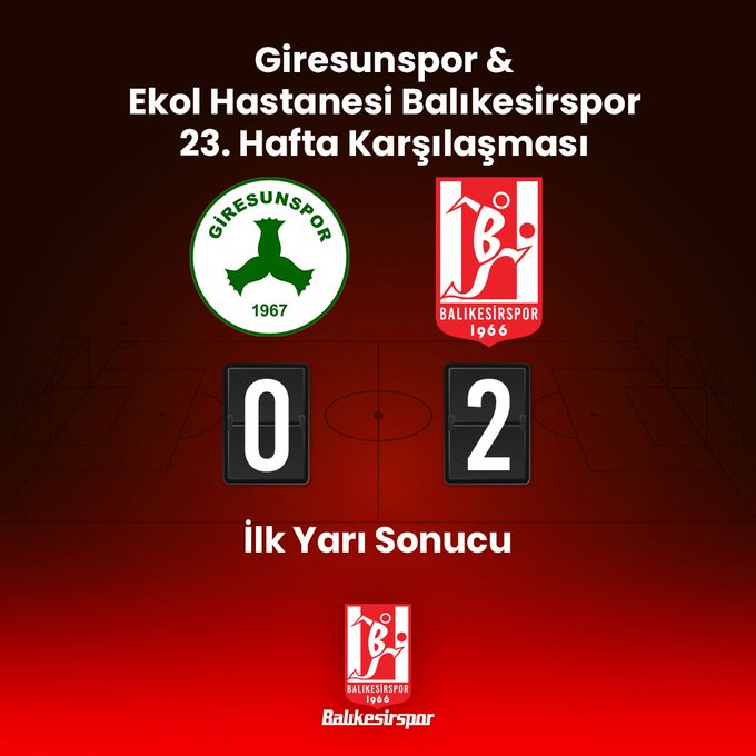 Balıkesirspor İlk Yarıyı 2-0 Önde Kapattı